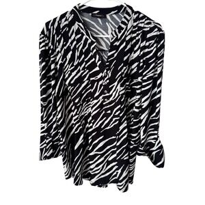 Cocomo Womens Zebra Print Long Sleeve Pintuck Pleat Knit Blouse Black White L
